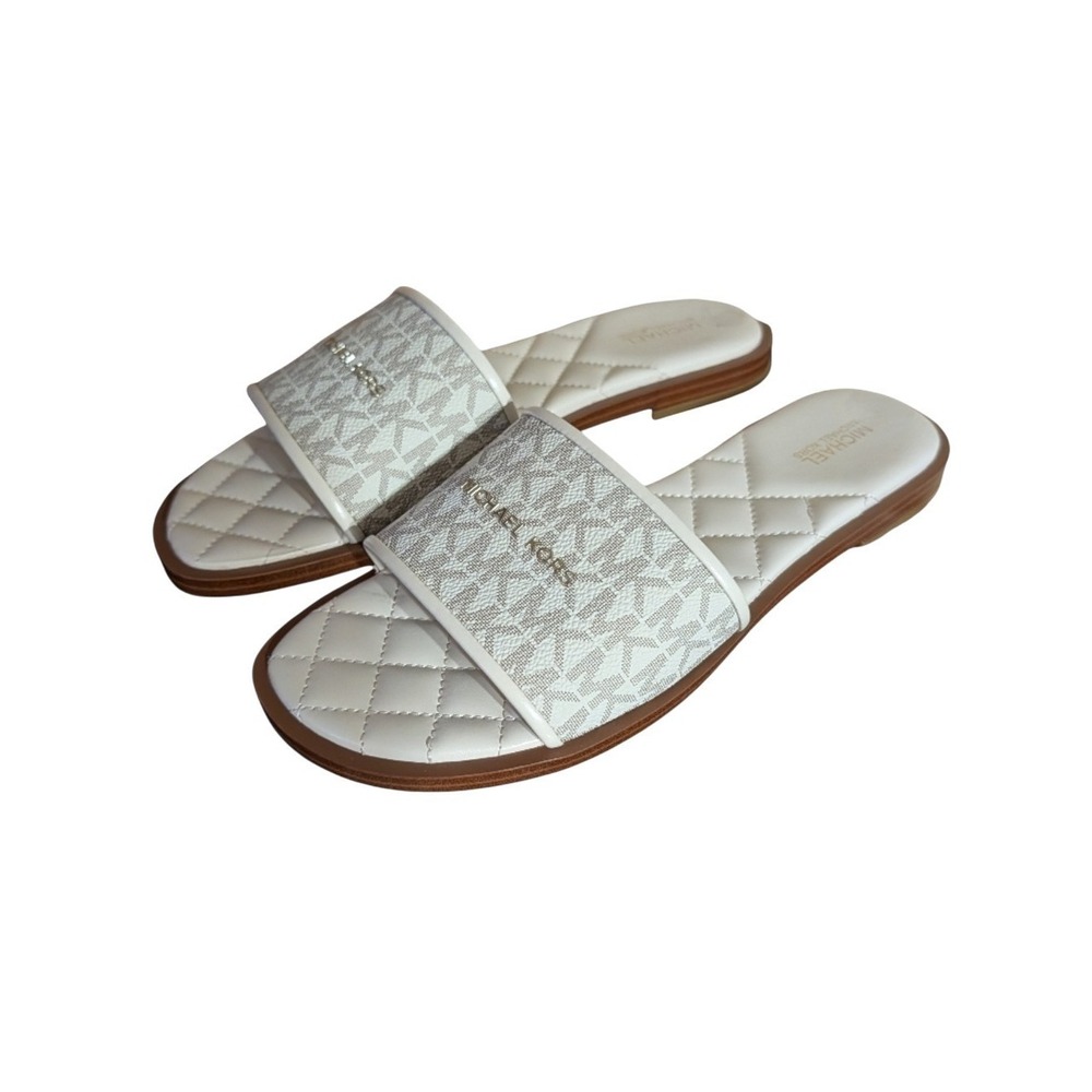 MICHAEL KORS Women's FELICIA FLAT SLIDES MK Signature Logo Print Vanilla 8.5 M - Picture 7 of 10